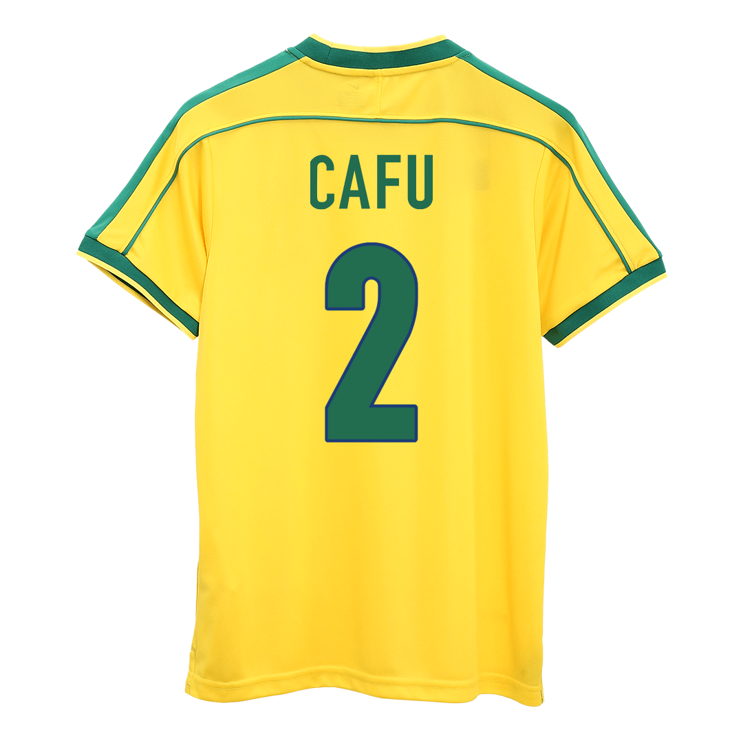 CAFU #2 Βραζιλία Ρετρό Μπλουζάκι ποδοσφαίρου Τζέρσεϊ στο σπίτι 1998 - Παγκόσμιο Κύπελλο
