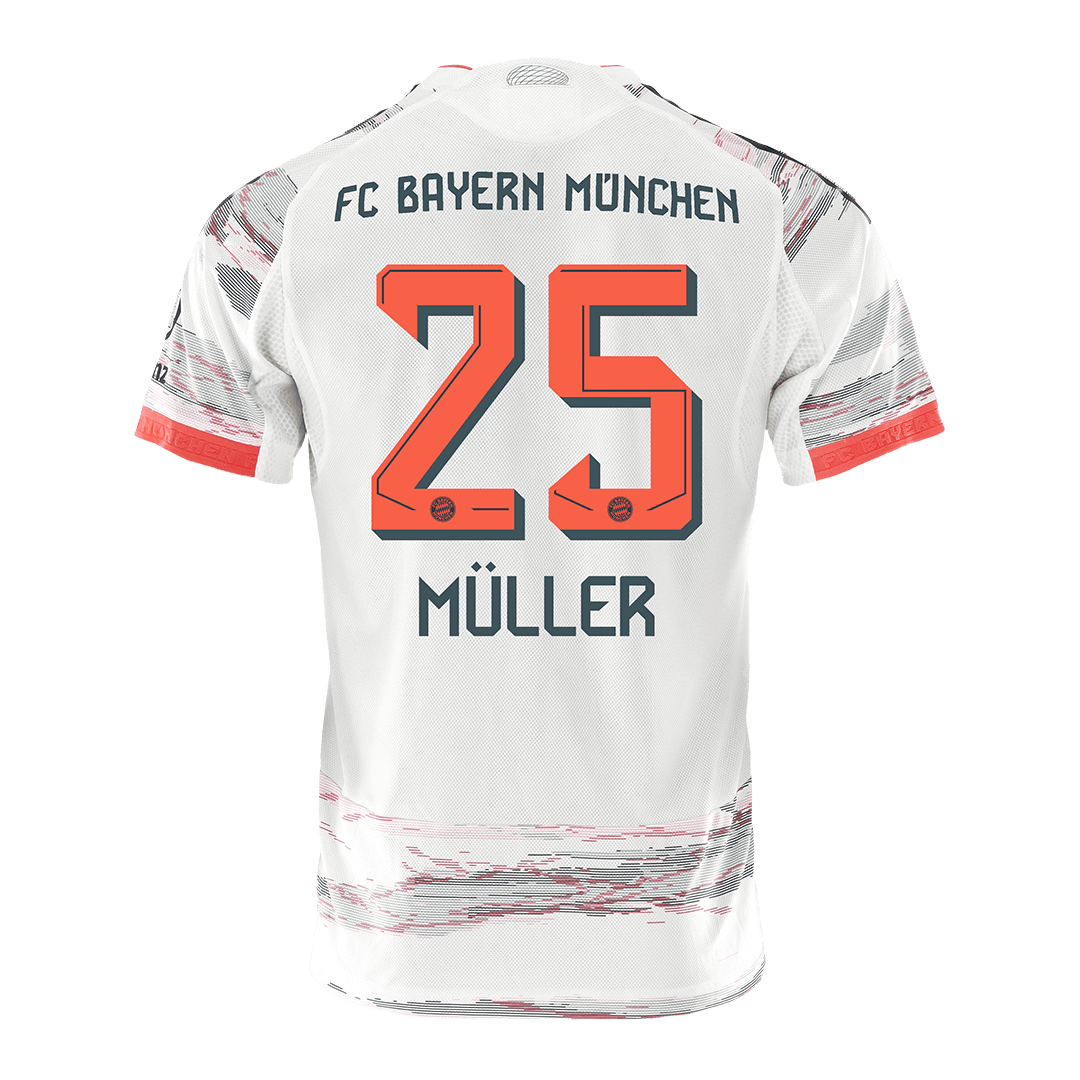 Αυθεντική ποδοσφαιρική φανέλα Muller #25 φανέλα εκτός έδρας για την Bayern Munich 2025/26